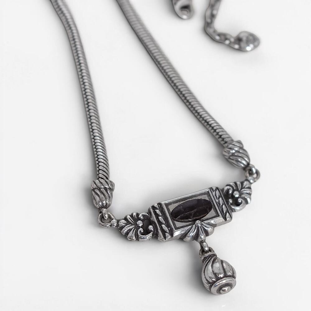 Vintage Brighton Rare Leather Insert Pendant Necklace Silver Plated Retired